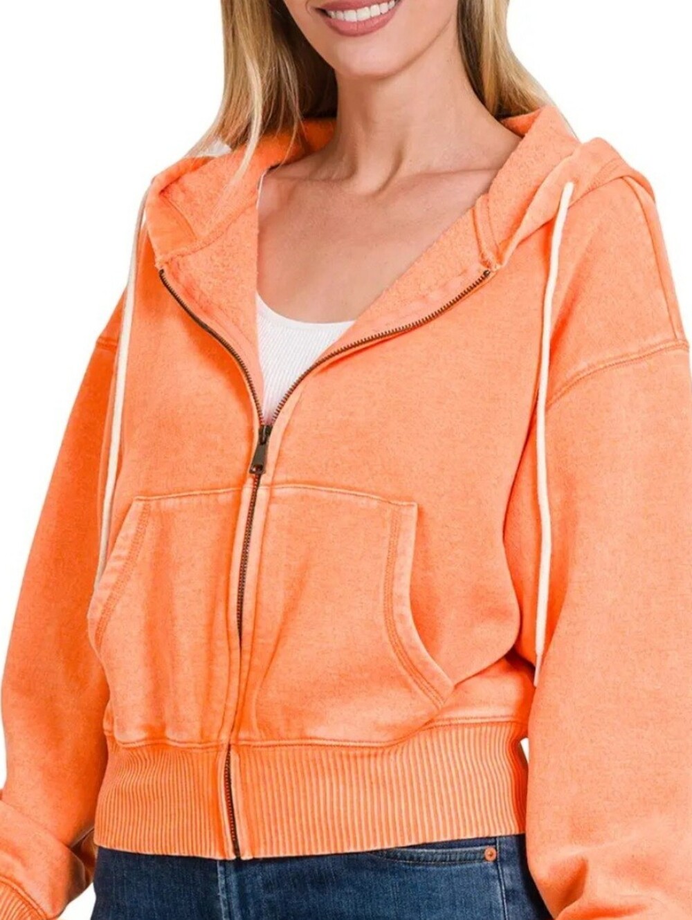 Zenana Acidwash Sherbert Orange Zip-Up Hoodie
